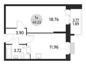 ЖК «Дом на Сиреневой (Щелково)», планировка 1-комнатной квартиры, 40.23 м²