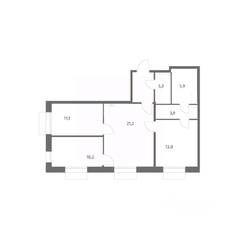 ЖК «Парусная 1», планировка 3-комнатной квартиры, 72.70 м²