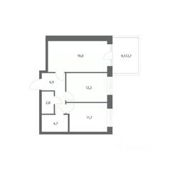 ЖК «NEWПИТЕР», планировка 2-комнатной квартиры, 60.02 м²
