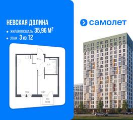 ЖК «Невская Долина», планировка 1-комнатной квартиры, 35.96 м²