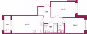 ЖК «Дом на Курской», планировка 2-комнатной квартиры, 64.07 м²