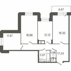 ЖК «Мессиер 18», планировка 3-комнатной квартиры, 86.60 м²