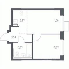 ЖК «Пригород Лесное», планировка 1-комнатной квартиры, 31.30 м²