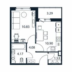 ЖК «Полис ЛАВрики», планировка 1-комнатной квартиры, 31.00 м²