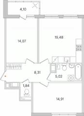 ЖК «Ясно. Янино», планировка 2-комнатной квартиры, 65.68 м²