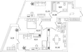 ЖК «Лайнеръ», планировка 3-комнатной квартиры, 85.60 м²