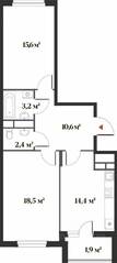 ЖК Миниполис «Восемь кленов», планировка 2-комнатной квартиры, 64.20 м²