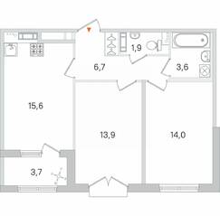 МЖК «Дубровский», планировка 2-комнатной квартиры, 57.55 м²