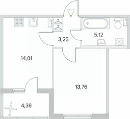 МЖК «Любоград», планировка 1-комнатной квартиры, 38.31 м²