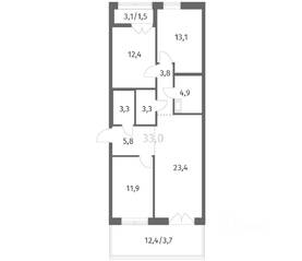 ЖК «NEWПИТЕР», планировка 3-комнатной квартиры, 87.28 м²