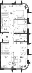 ЖК «Жилой квартал Shagal», планировка 3-комнатной квартиры, 98.70 м²