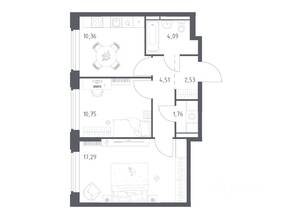 ЖК «Космический Квартал», планировка 2-комнатной квартиры, 51.29 м²