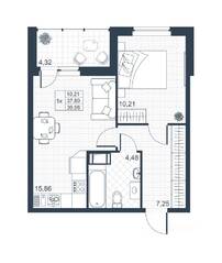 ЖК «Ново-Антропшино», планировка 1-комнатной квартиры, 39.96 м²