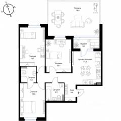 МЖК «Экография», планировка 3-комнатной квартиры, 86.50 м²