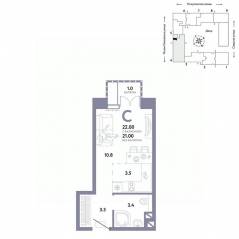 ЖК «Страна.Озерная», планировка студии, 22.00 м²