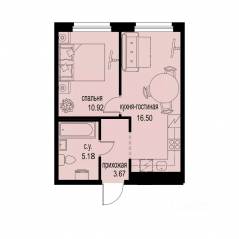 ЖК «ID Murino III», планировка 1-комнатной квартиры, 36.27 м²