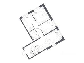 ЖК «ЭкоБунино», планировка 3-комнатной квартиры, 74.29 м²