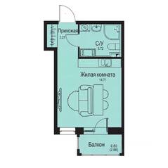 ЖК «ID Kudrovo II», планировка студии, 22.44 м²