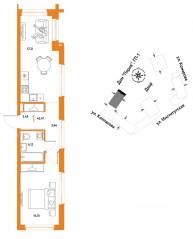 ЖК «Страна.Парковая», планировка 1-комнатной квартиры, 42.41 м²