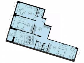 ЖК «River Park», планировка 3-комнатной квартиры, 94.10 м²