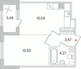 МЖК «Дубровский», планировка 1-комнатной квартиры, 38.27 м²