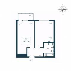 ЖК «Расцветай в Янино», планировка 1-комнатной квартиры, 41.60 м²
