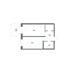 ЖК «Парусная 1», планировка 1-комнатной квартиры, 50.50 м²