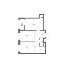 ЖК «NEWПИТЕР», планировка 2-комнатной квартиры, 53.95 м²