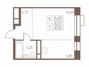 ЖК «Западная Ивантеевка», планировка студии, 30.60 м²