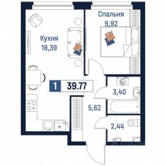 ЖК «Максималист», планировка 1-комнатной квартиры, 39.77 м²