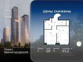 ЖК «Level Звенигородская», планировка 1-комнатной квартиры, 33.20 м²