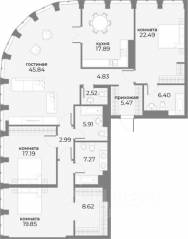 Апарт-комплекс «Sky View», планировка 4-комнатной квартиры, 173.20 м²