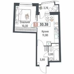 ЖК «Авиатор» (Девяткино), планировка 1-комнатной квартиры, 30.38 м²