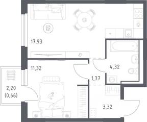 ЖК «Невская Долина», планировка 1-комнатной квартиры, 38.92 м²
