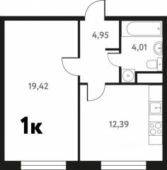 ЖК «Южное Пушкино», планировка 1-комнатной квартиры, 40.87 м²