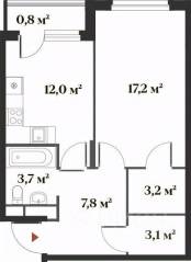 ЖК Миниполис «Восемь кленов», планировка 1-комнатной квартиры, 45.10 м²