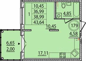 МЖК «Образцовый квартал 15», планировка 1-комнатной квартиры, 36.99 м²