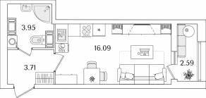 ЖК «БелАрт», планировка студии, 25.05 м²
