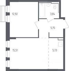ЖК «Рублевский Квартал», планировка 1-комнатной квартиры, 43.00 м²