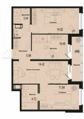 ЖК «ID Murino III», планировка 3-комнатной квартиры, 67.28 м²
