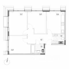 Апарт-комплекс «Wellbe», планировка 3-комнатной квартиры, 64.80 м²