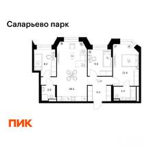 ЖК «Саларьево парк», планировка 3-комнатной квартиры, 77.40 м²