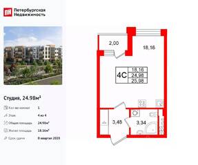 МЖК «Универ Сити», планировка студии, 24.98 м²