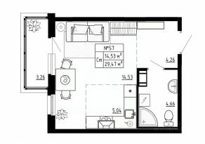 МЖК «Аннино Сити», планировка студии, 29.47 м²