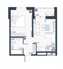 ЖК «Ново-Антропшино», планировка 1-комнатной квартиры, 35.61 м²