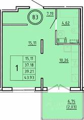 МЖК «Образцовый квартал 16», планировка 1-комнатной квартиры, 37.18 м²