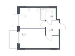 ЖК «Новое Внуково», планировка 1-комнатной квартиры, 36.54 м²