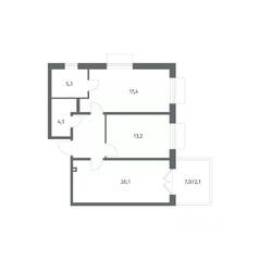 ЖК «Парусная 1», планировка 2-комнатной квартиры, 69.00 м²