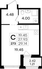 ЖК «GloraX Парголово», планировка студии, 28.60 м²