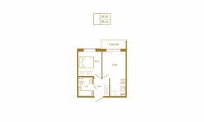 МЖК «Новая история», планировка 1-комнатной квартиры, 35.03 м²
